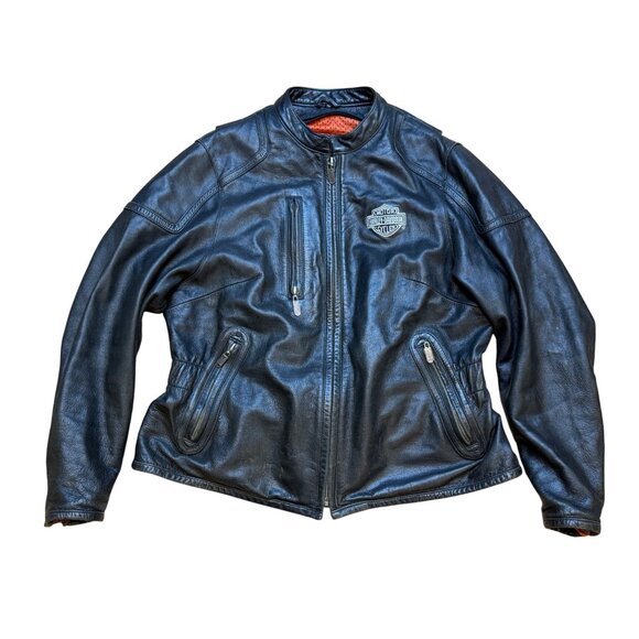 Vintage Harley Davidson Womens Black Leather Embroidered Jacket Orange Mesh Lini - Picture 3 of 13